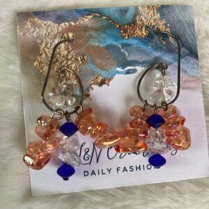 Peach, clear and blue glass bead earings